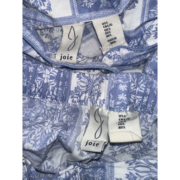 Joie Blue White Tile Floral Organic Cotton Pajama Set Shorts Shirt Large - Picture 4 of 6